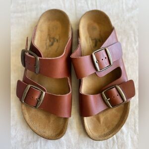 Handmade In Greece Genuine Leather Double Buckle Sandals Size 8